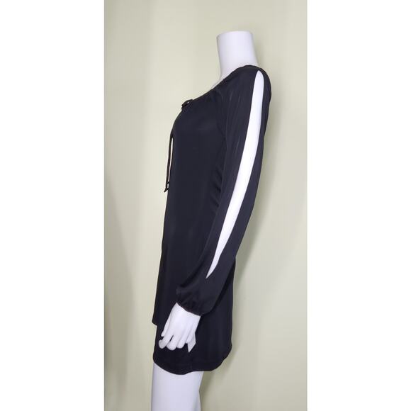 XOXO Madison Keyhole Tie Mini Dress Size Medium Black Cut Out Sleeves Y2K 90s - Picture 2 of 8